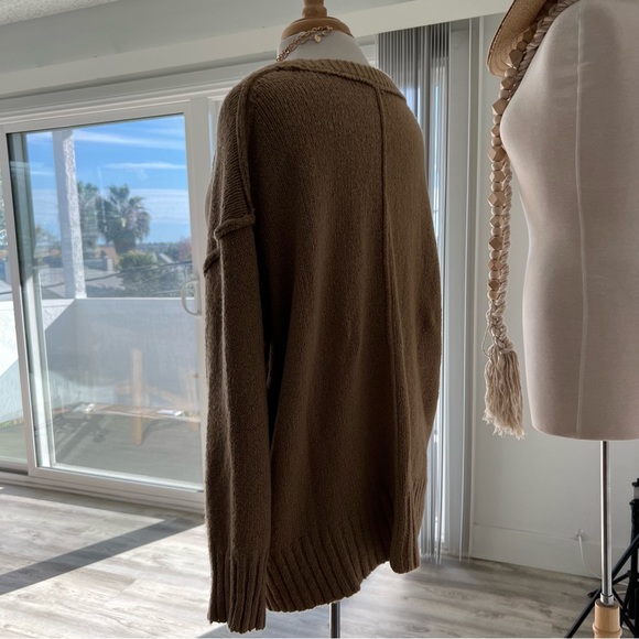 TAN LOW NECK PLUSH KNIT OVERSIZED SWEATER - Picture 5 of 5